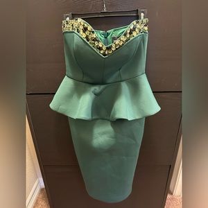 ASOS Green jeweled strapless peplum dress size 6